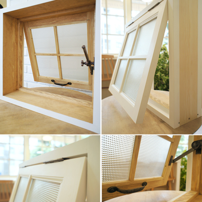 木製室内窓「WMK-400（上開き）格子あり」20色 9パターン W400×H400×D130mm