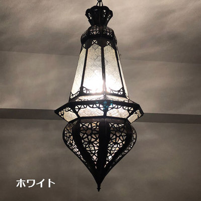 GADAN照明・モロッコランプ ペンダント【中型】ガラスランプ ティアーM／ホワイトGL020/WH